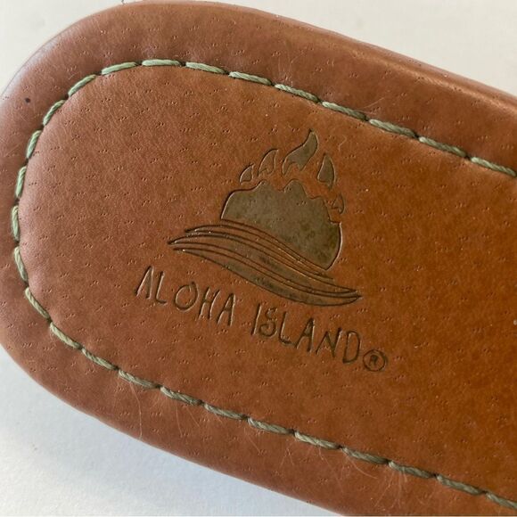 Aloha Island Sz 10M Turquoise Blue Brown Embellished Thong Sandals Slides Shoes - Picture 7 of 8